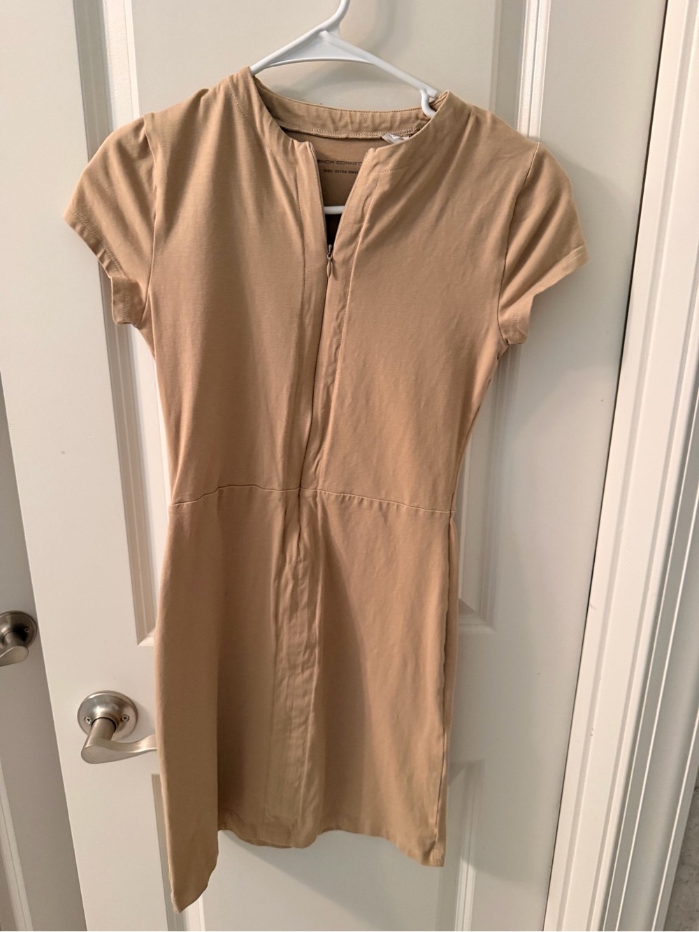 French Connection Beige Short Sleeve Zip Front Dress
